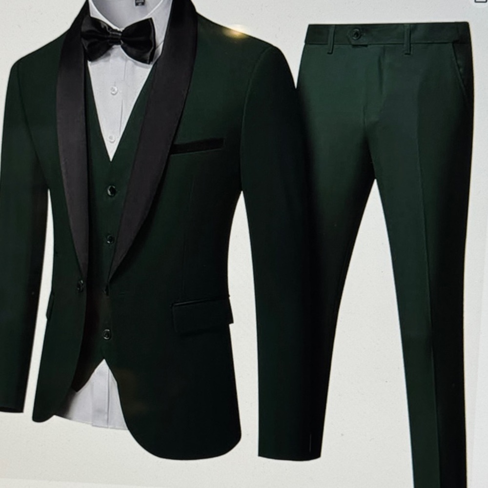 Deep Green 3 PC Men's Tux Tuxedo Suit Black Lapel MSU Michigan State Small S - Picture 2 of 9